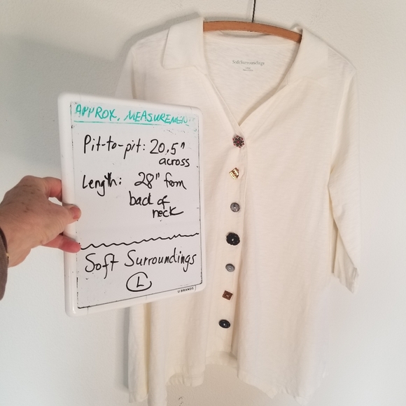 Soft Surroundings Danielle 3/4 Sleeve Tunic Creamy White Unique Buttons cotton L - Picture 9 of 9